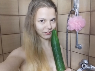 Silent 18yo SKINNY TEEN FUCKED CUCUMBER!